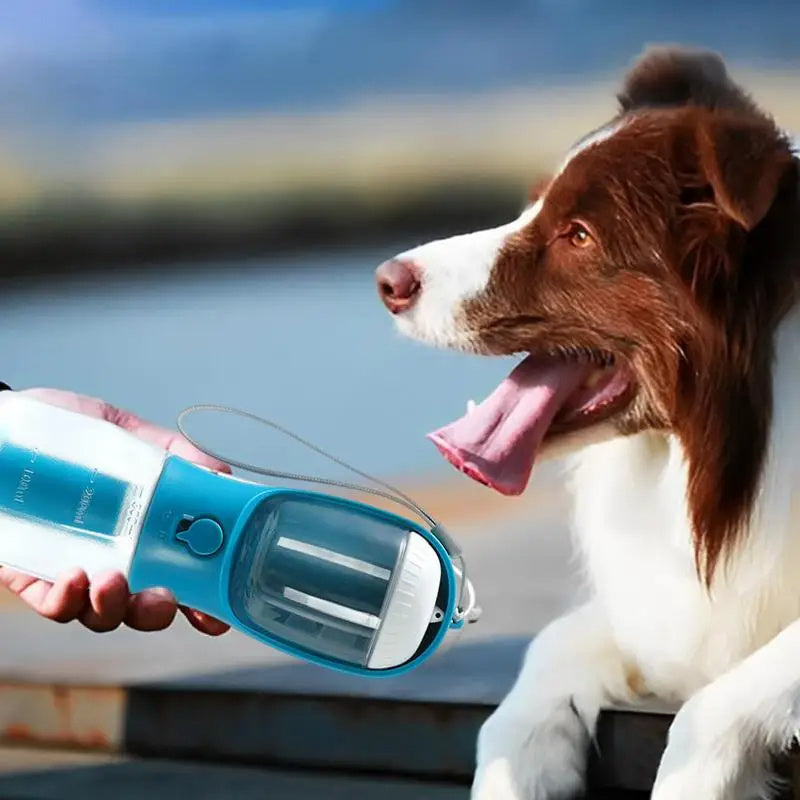 3-in-1 Portable Dog Water Bottle, Food Container & Waste Bag Dispenser – Travel Pet Cup for Outdoor